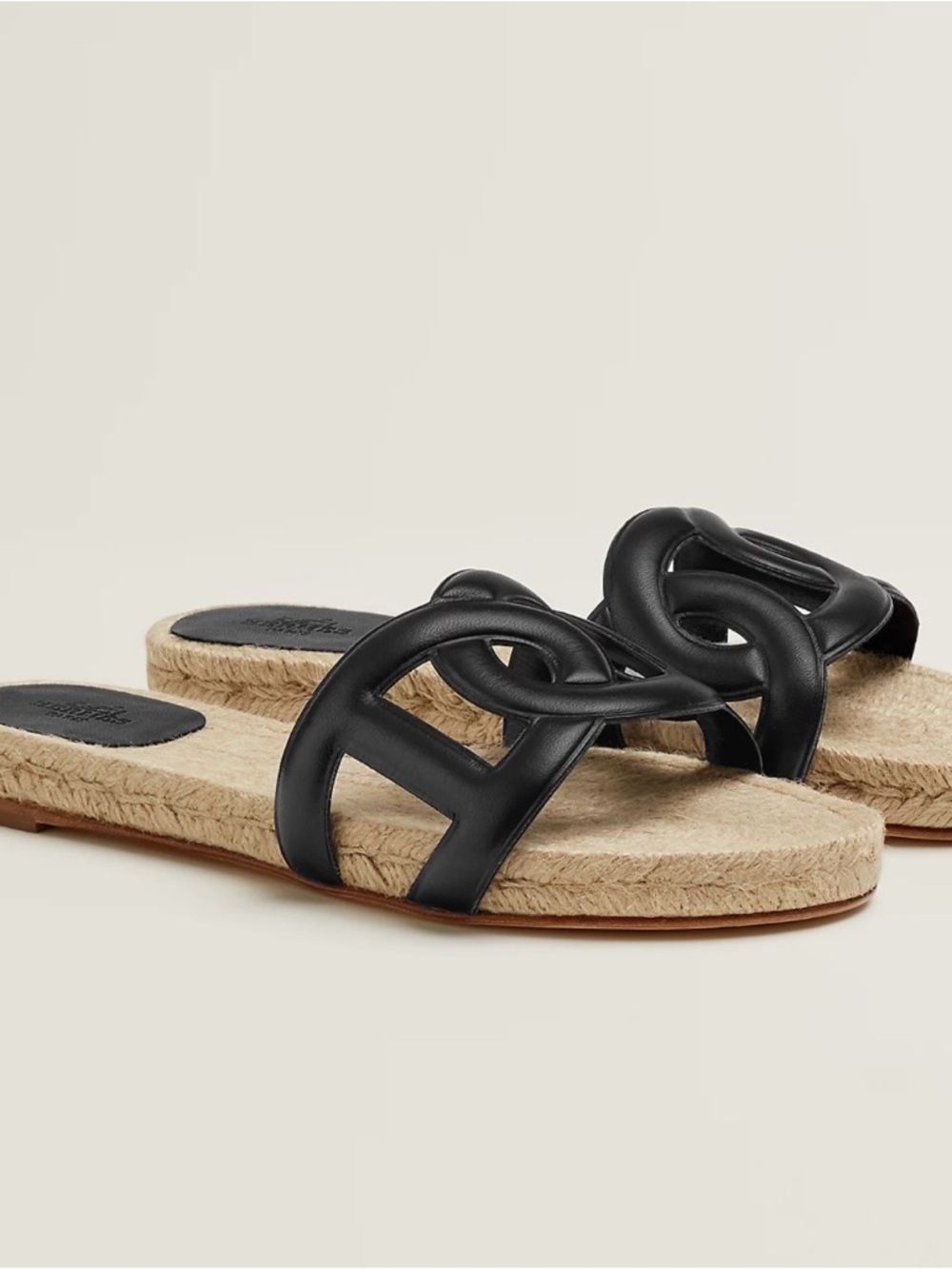 Hermes Black Leather Famosa Sandals Espadrille size 37